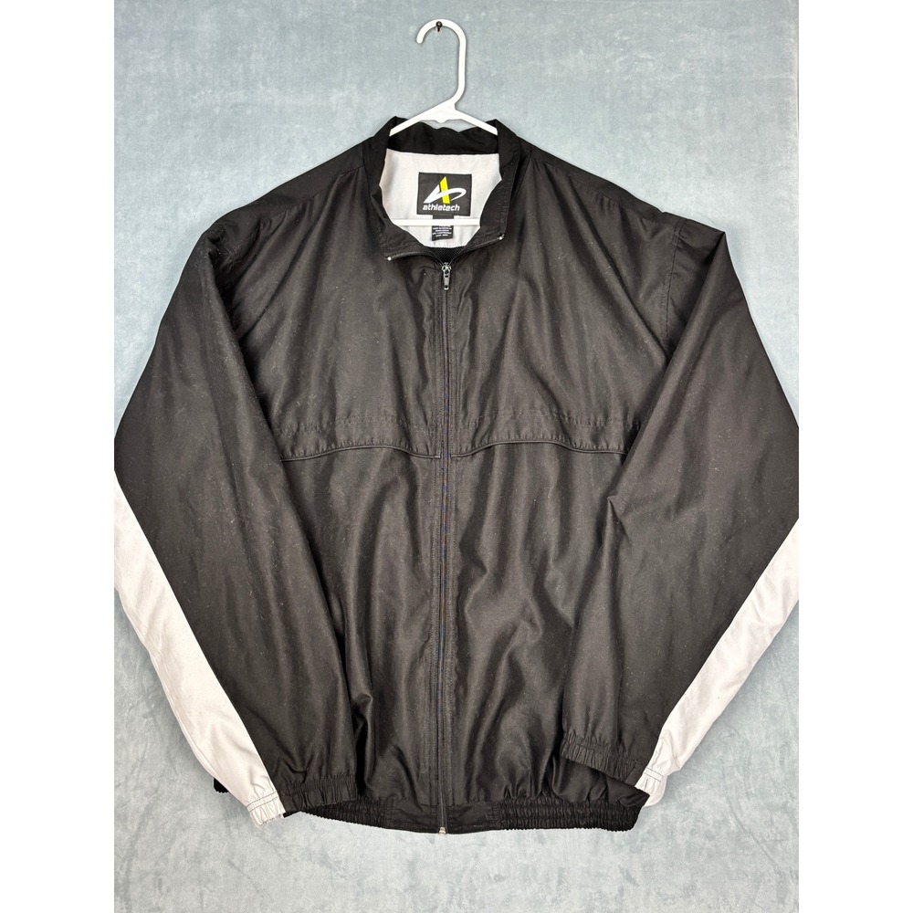 Athletech Mens 2X Windbreaker Jacket Black White Full Zip Mesh Lined Sporty